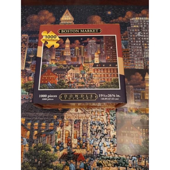 Boston Market 1000 Piece Puzzle By Dowdle Folk Art 19.5 X 26.5" Cityscape Night - Picture 4 of 5